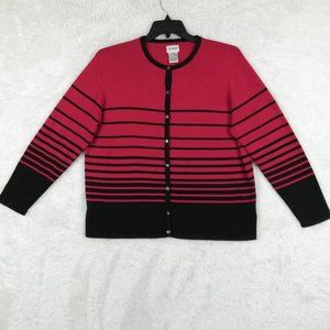 Liz Baker Womens Cardigan Sweater‎ Red Black Striped Long Sleeve Button Knit XL